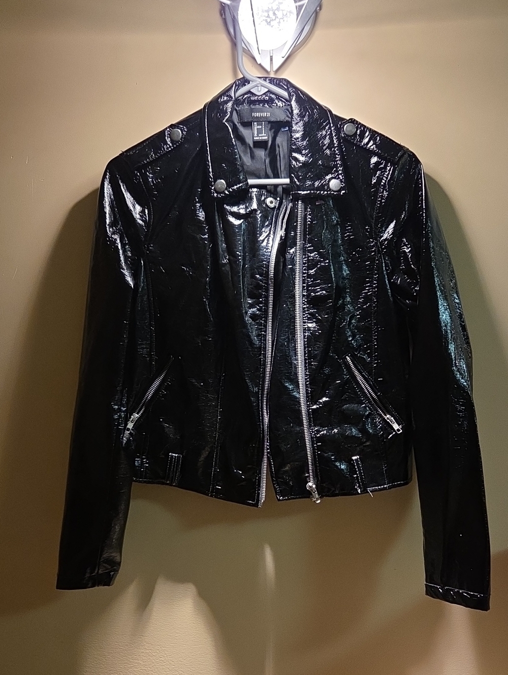 Forever 21 Shiny Black Patent Moto Jacket